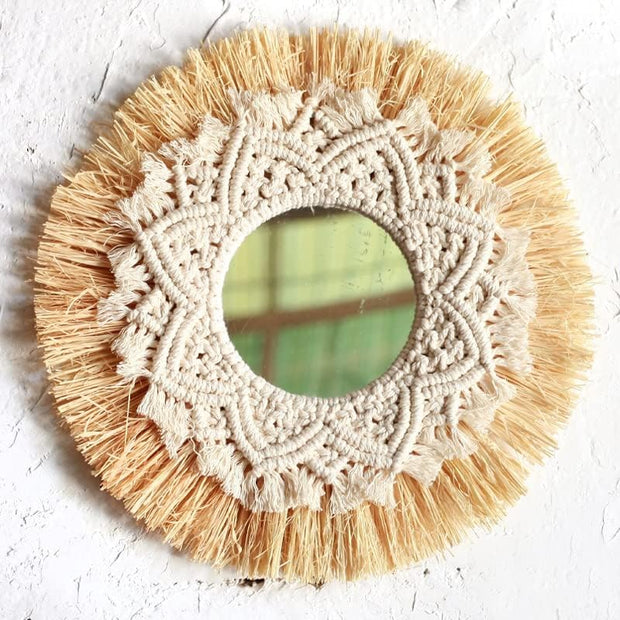 Boho Décor Miroir Paille Tissé Romantique De Mariage Mur Acrylique