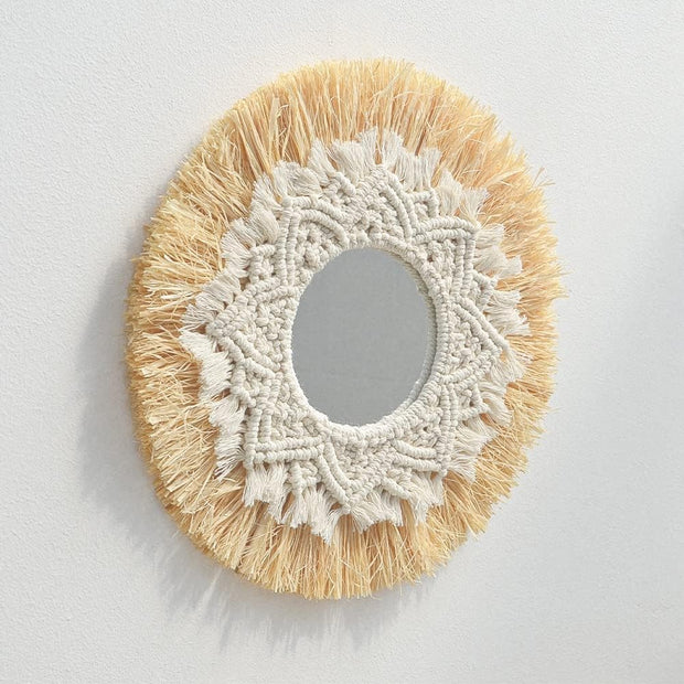 Boho Décor Miroir Paille Tissé Romantique De Mariage Mur Acrylique