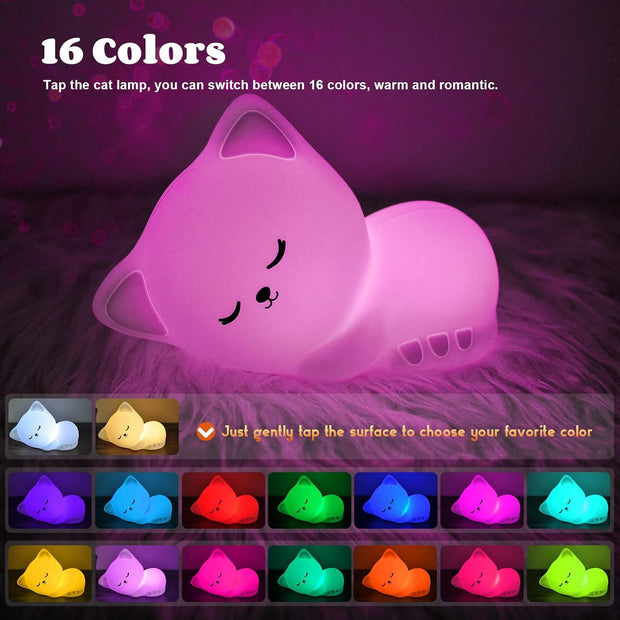 Lampe De Nuit  Chat Mignon Rechargeable Par Usb - 16 Couleurs