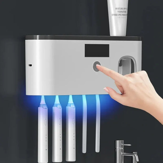 Porte-brosse à dents mural UV avec désinfection et extrudeuse de dentifrice